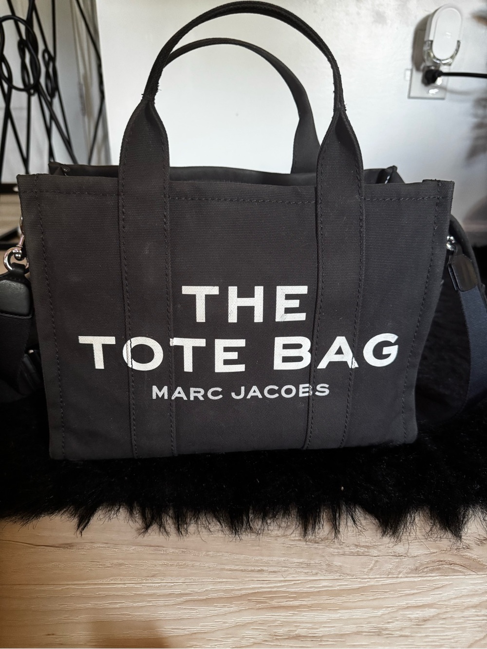 Marc Jacobs Black Canvas Tote Bag with White Logo